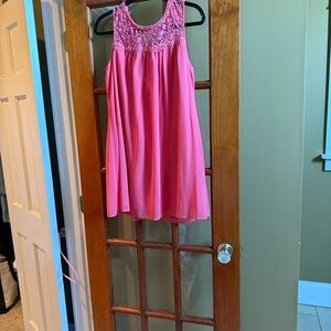 Elegant Coral Lace Trim Dress